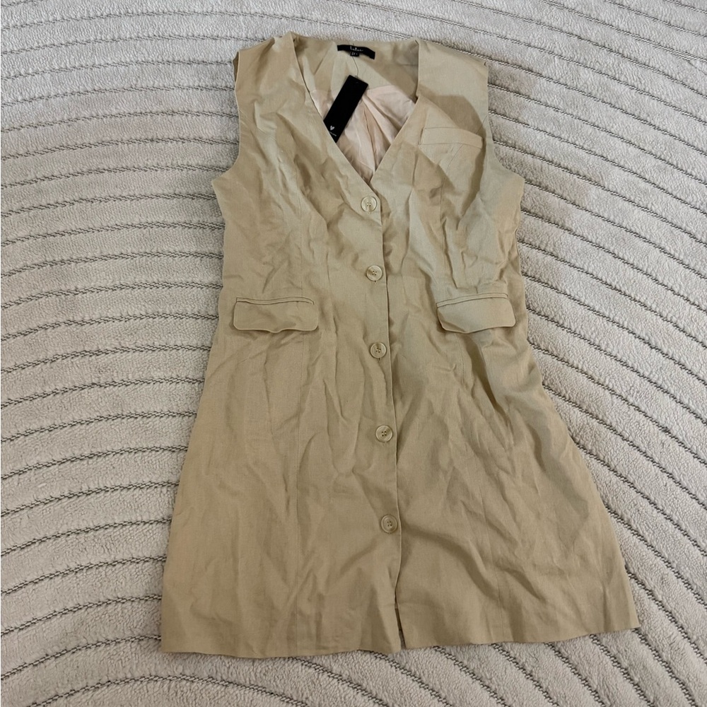 Lulu's Tan Sleeveless Button-Up Mini Dress